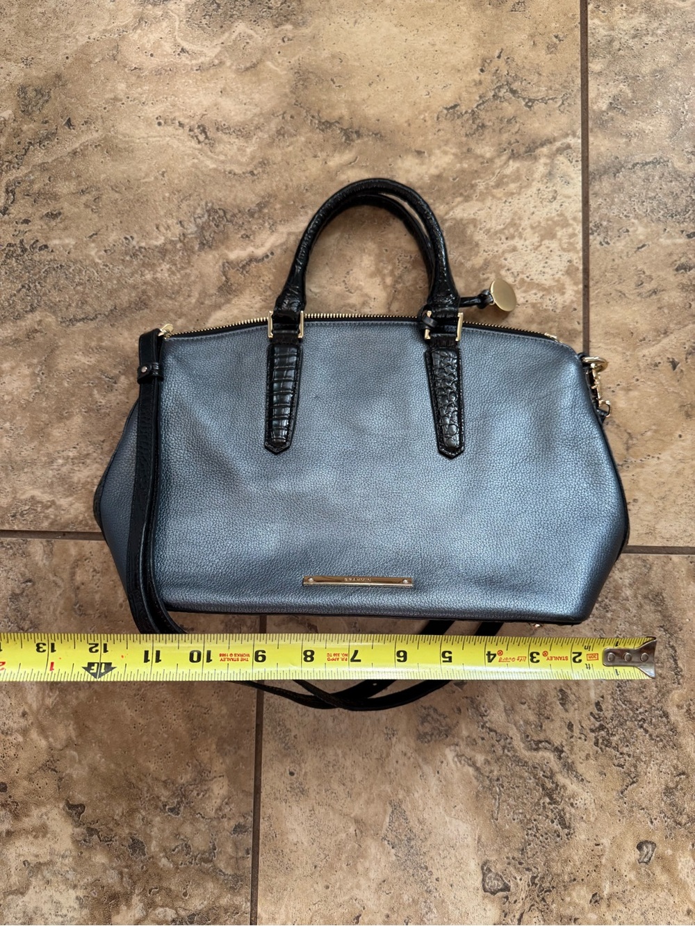 Brahmin Elegant Women's Satchel Handbag in Metallic Gray and Black - Picture 2 of 8